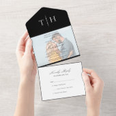 シンプル書道フォト白黒RSVP結婚の オールインワン招待状 (貼ってはがせる)