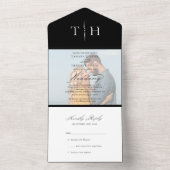 シンプル書道フォト白黒RSVP結婚の オールインワン招待状 (内側)