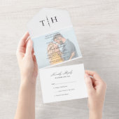 シンプル書道フォトRSVPホワイト結婚ズ オールインワン招待状 (貼ってはがせる)