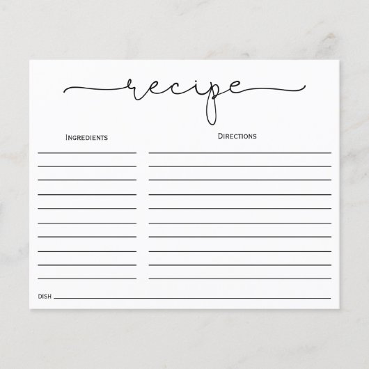 シンプル書道ブライダルシャワーレシピカード (正面)