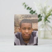 シンプル書道ブラックオーバーレイ写真卒業 ポストカード (スタンド正面)