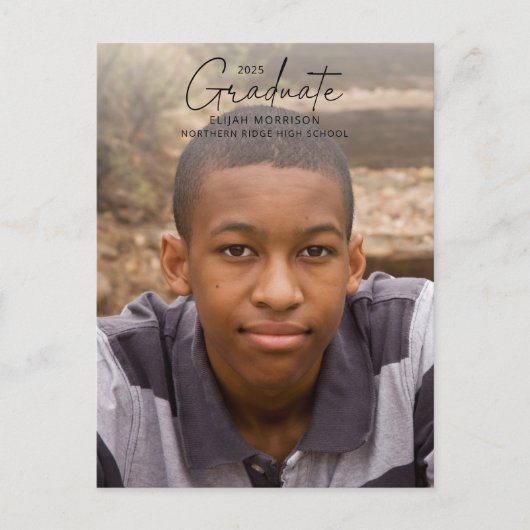 シンプル書道ブラックオーバーレイ写真卒業 ポストカード (正面)