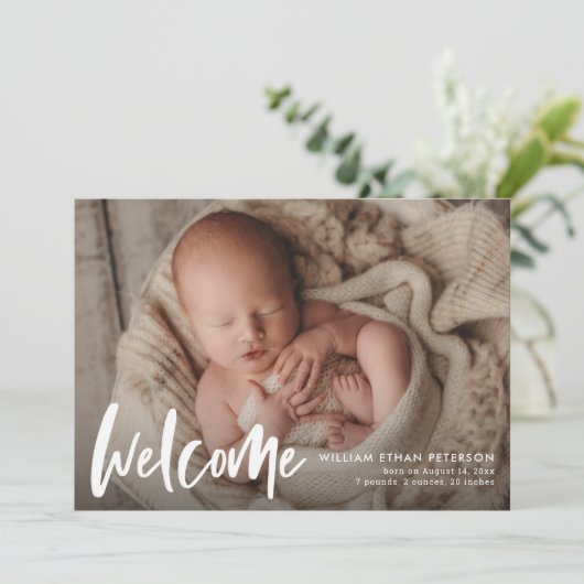 シンプル書道モダンベビー3枚誕生 案内状 (スタンド正面)