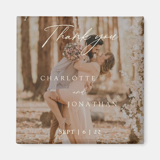 シンプル書道モダン写真結婚式の引き出物 マグネット (正面)