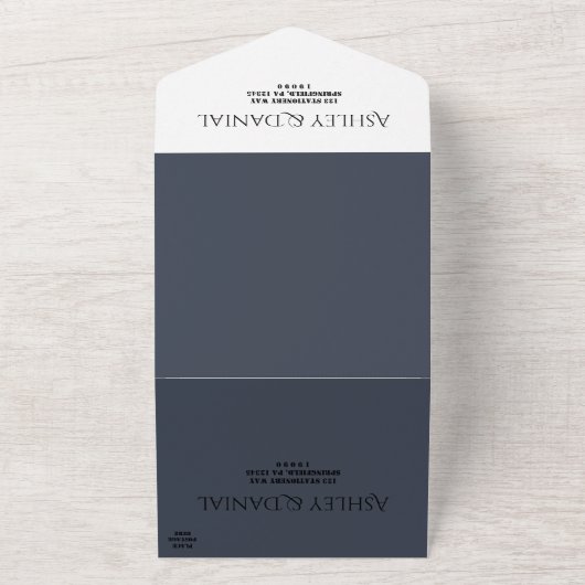 シンプル書道モダン青エレガントな結婚式 オールインワン招待状 (外側)