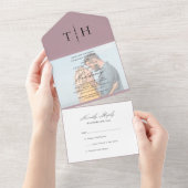 シンプル書道写真ほこりっぽいバラRSVP結婚's オールインワン招待状 (貼ってはがせる)