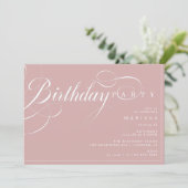 シンプル書道埃っぽいバラピンク赤面誕生日 招待状 (スタンド正面)