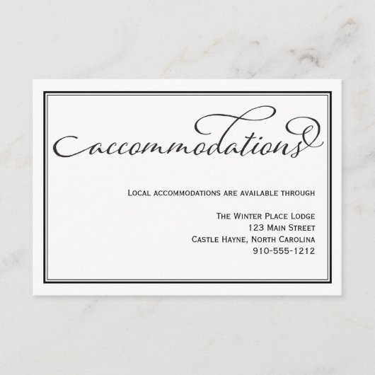 シンプル書道結婚の宿泊カード エンクロージャーカード (正面)