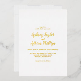 シンプル書道金ゴールドバックカジュアル結婚の金ゴールド 箔招待状