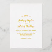 シンプル書道金ゴールドバックカジュアル結婚の金ゴールド 箔招待状 (正面)