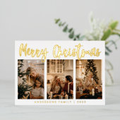 シンプル書道3枚フォトクリスマスフォイルホリ 箔シーズンカード (立ち正面)