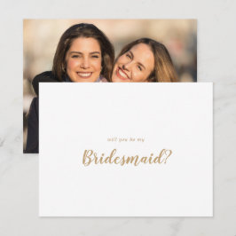 シンプル書道|金ゴールド写真Be My Bridesmaid ノートカード