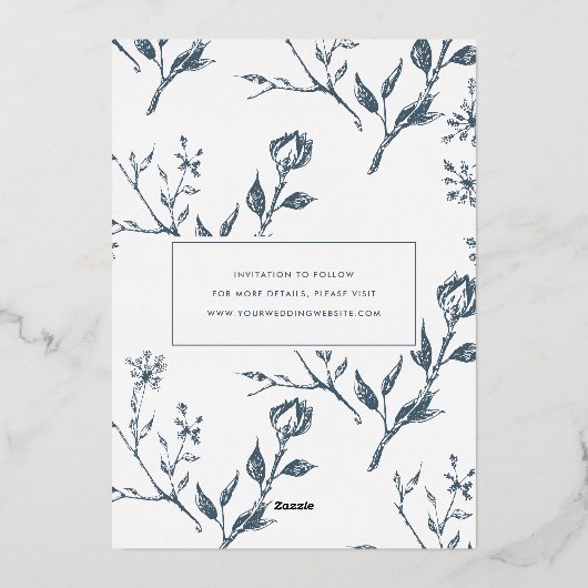 シンプル書 | Foil日付カードを保存 箔招待状 (裏面)