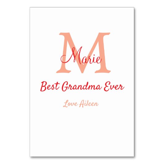 シンプル最高のミニマルGranda ever redモノグラム文字 テーブルナンバー (正面)