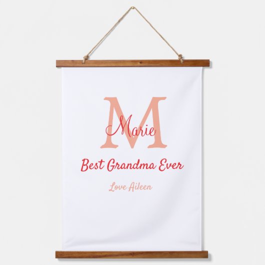 シンプル最高のミニマルGranda ever redモノグラム文字 吊り下げ型タペストリー (正面)