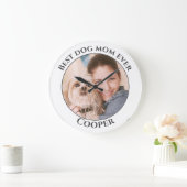 シンプル最高の犬の母エバカスタムペット写真名 ラージ壁時計 (ホーム)