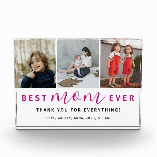 シンプル最高のMom Ever Script Hot Pink 3 フォトブロック (正面)