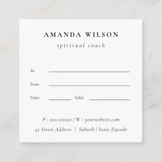 シンプル月の月相のギフト証明書 スクエア名刺 (裏面)