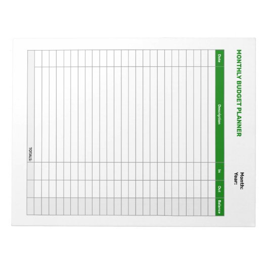 シンプル月次予算プランナー緑 ノートパッド (正面)