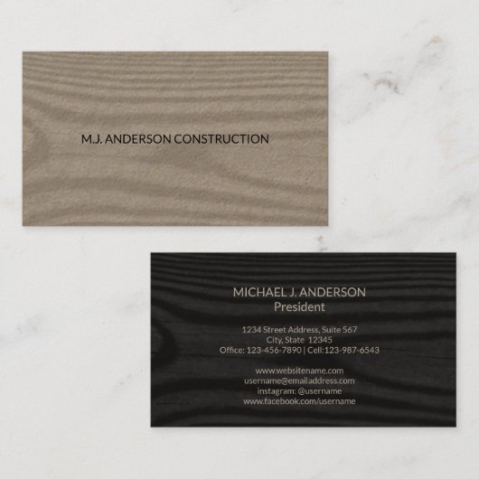 シンプル木フェイク材 |ミニマリストクラフエレガントト 名刺 (正面/裏面)