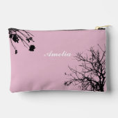 シンプル木名前をカスタムするピンク アクセサリーポーチ (裏面)