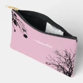 シンプル木名前をカスタムするピンク アクセサリーポーチ (見開き)
