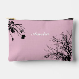 シンプル木名前をカスタムするピンク アクセサリーポーチ