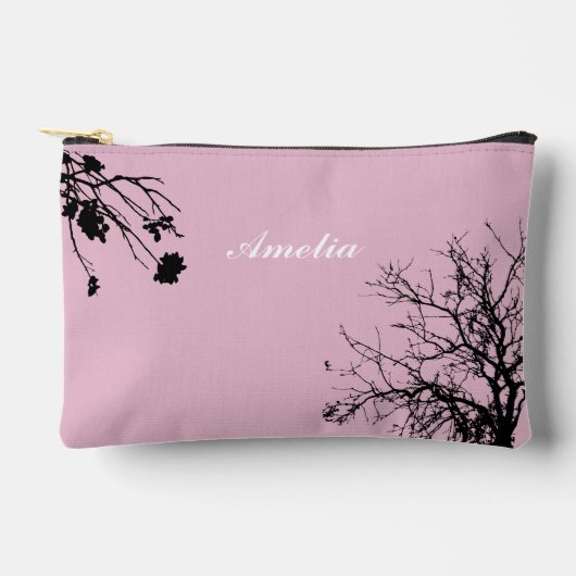 シンプル木名前をカスタムするピンク アクセサリーポーチ (正面)