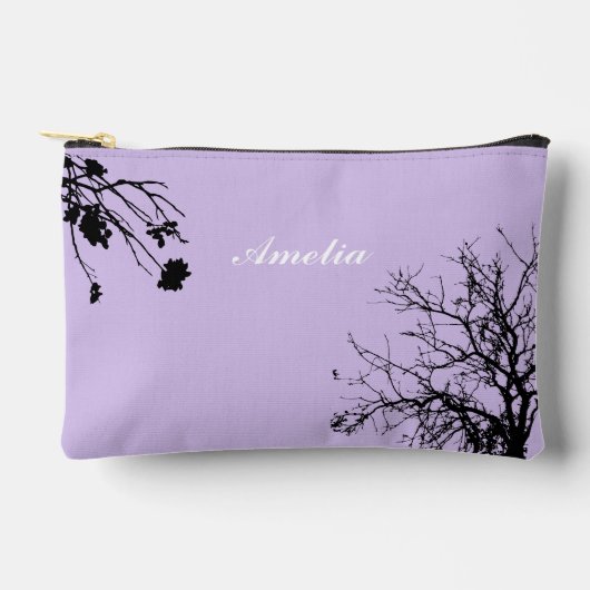 シンプル木名前をカスタムする紫 アクセサリーポーチ (正面)