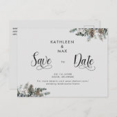 シンプル松コーン結婚式の日付を保存 案内ポストカード (正面/裏面)