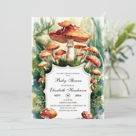 シンプル林きのこ赤ちゃんシャワー 招待状 (スタンド正面)