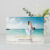 シンプル枠の書道2写真の保存日付 箔招待状 (立ち正面)