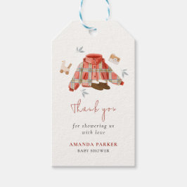 シンプル格子冬の服ベビーシャワーありがとう ギフトタグ