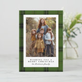 シンプル格子枠ダークグリーン写真クリスマス シーズンカード (スタンド正面)