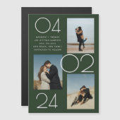 シンプル森の緑3写真結婚式の日付を保存 マグネット招待状 (正面/裏面)
