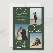 シンプル森の緑3写真結婚式の日付を保存 マグネット招待状 (正面)