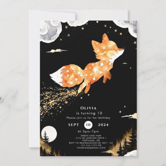 シンプル森キツネ誕生日 招待状 (正面)