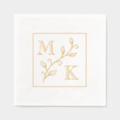 シンプル植物モノグラム結婚イニシャルのカップル 箔ナプキン (正面)