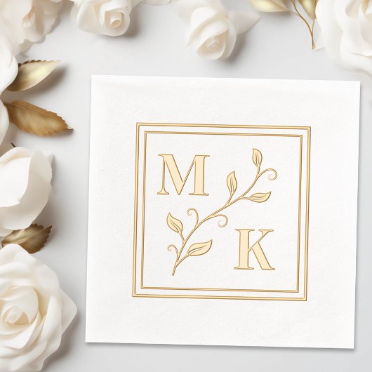 シンプル植物モノグラ結婚ムイニシャルのカップルV2 箔ナプキン