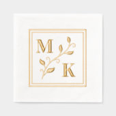シンプル植物モノグラ結婚ムイニシャルのカップルV2 箔ナプキン (正面)
