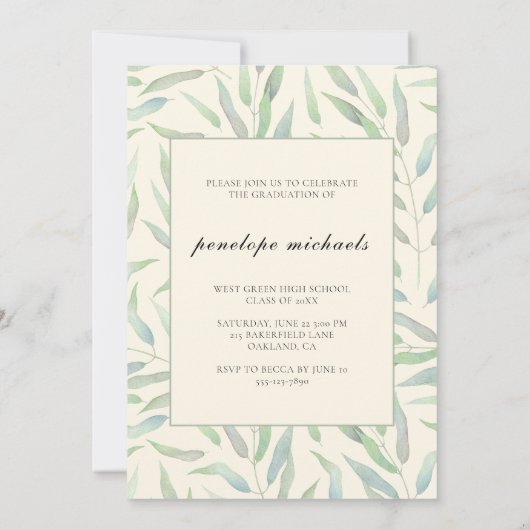 シンプル植物写真コラージュ卒業会 招待状 (裏面)