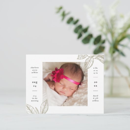 シンプル植物写真誕生発表葉書 ポストカード (スタンド正面)