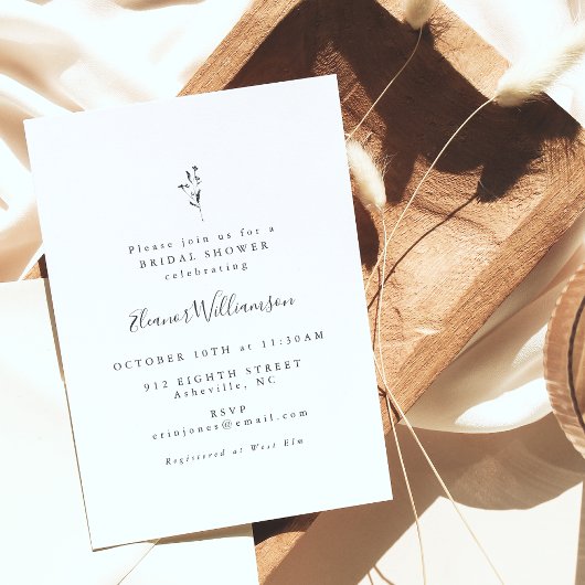 シンプル植物台本白黒ブライダルシャワー 招待状