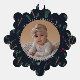 シンプル植物学ベビー初めてのクリスマス写真 オーナメントカード