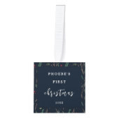 シンプル植物学ベビー初めてのクリスマス写真 キューブオーナメント (正面)