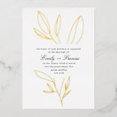 シンプル植物幹結婚金ゴールド 箔招待状 (正面)