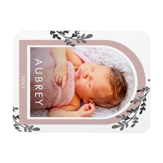 シンプル植物性ピンクフォトアーチとスクリプかわいらしト マグネット (横)