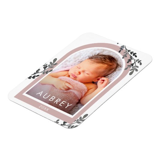 シンプル植物性ピンクフォトアーチとスクリプかわいらしト マグネット (左側)