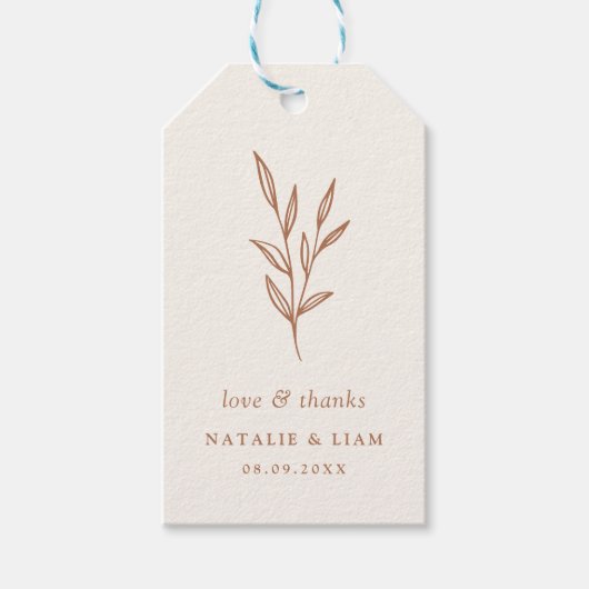 シンプル植物焦げオレンジ結婚の贈り物ラベル ギフトタグ (正面)