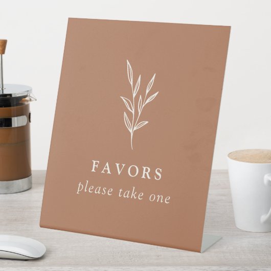 シンプル植物焦げオレンジ結婚式の引き出物標識 台座サイン (インサイチュ)
